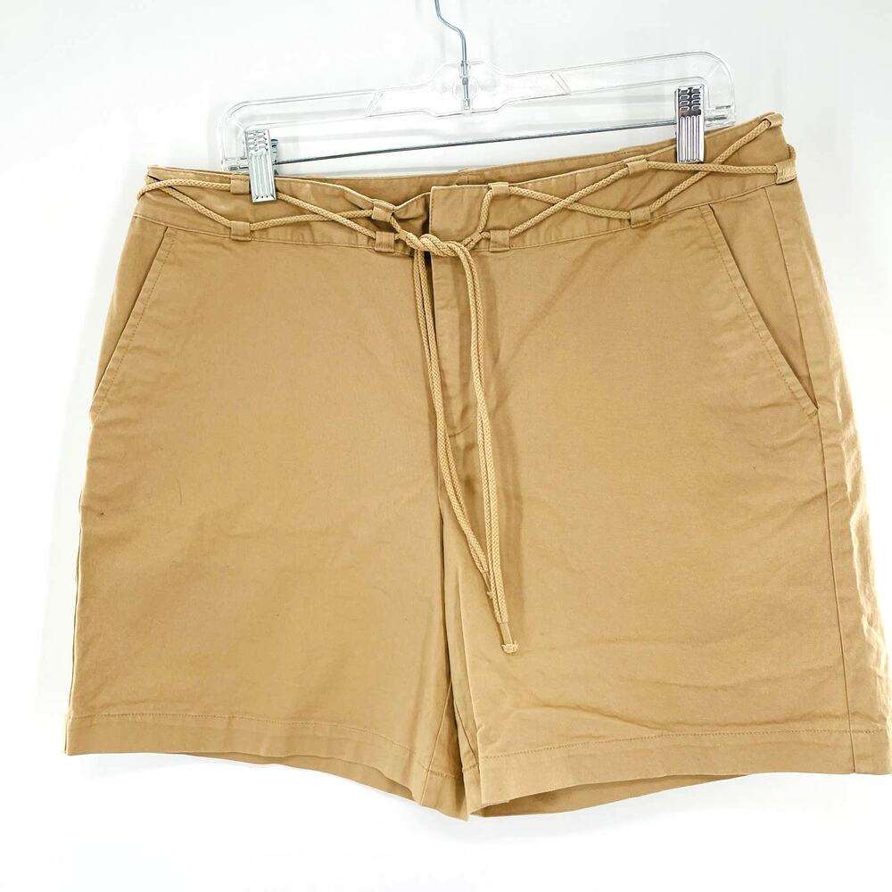 Chaps Khaki Cotton Bermuda Braid Cord Tie Shorts 12 Summer Beach Vacation